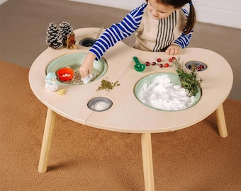 Montessori Sensory Table, Wooden Activity Table with Bins, Toddler Play Space