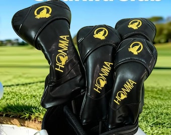 HONMA Golf Club Wood & Iron Head Covers Leather HeadCovers Black/gold