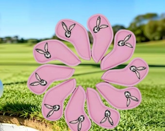 Malbon Rabbit Golf Iron Head Covers Magnetic 4-9,P,X,A,S PINK & White