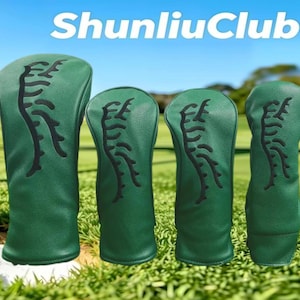 May include: A set of four green golf club head covers featuring a black embroidered branch-like design on the front. The text ShunliuClub is displayed in white at the top of the image. Each cover has a smooth, textured surface finish.