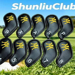 Miura Golf Club Iron Head Covers Leather HeadCovers Magnetic Black/Gold Black