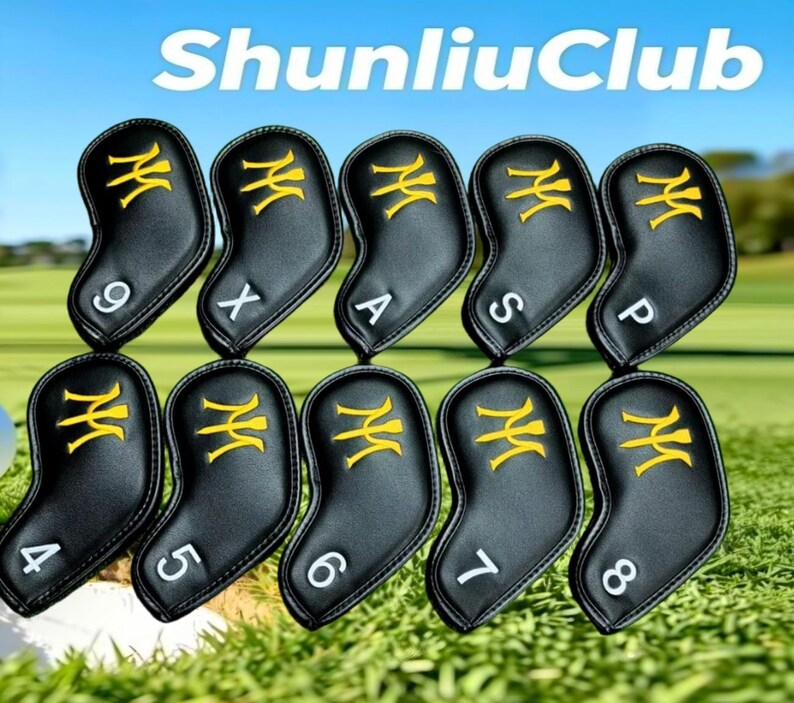 Miura Golf Club Iron Head Covers Leather HeadCovers Magnetic Black/Gold Black