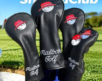 Black Malbon Golf Club Wood Head Covers Leather Blade & Mallet HeadCovers