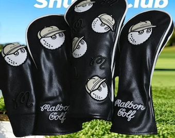 Malbon Golf Club Wood Head Covers Driver Mallet Putter Covers Straight HeadCovers Leather dark green