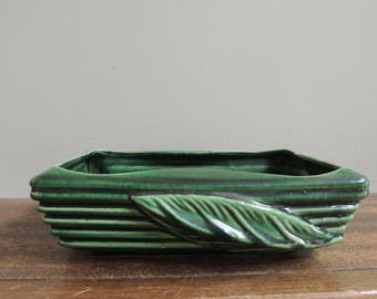 Vintage Dark Green Planter, Indoor Planter, Long Planter, Leaf Container