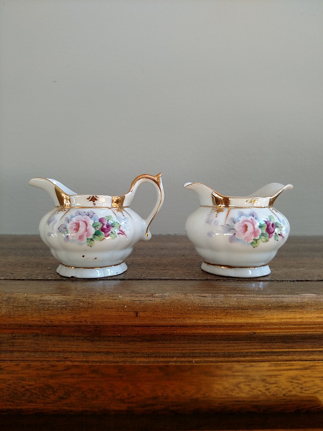 Vintage Miniature Creamer and Sugar Container Set Floral Etsy