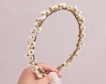 Corona nuziale di fiori secchi, sposa boho, ghirlanda per capelli da damigella d'onore.