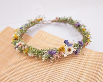 Dried Flower Wedding Crown, Bohemian Bride, Flower Girl Hair Wreath