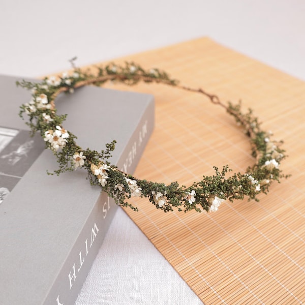 Corona da sposa con fiori secchi, sposa boho, corona per damigella d'onore.