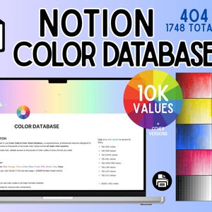 Notion Database: 10k Color Values | hex, rgb, cmyk, hsl, hsv, lab, lch, xyz | for Designers, Palette & Color Swatch Library, Branding Tool
