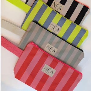 Neceser de Playa Impermeable a Rayas, Bolsa de Cosméticos para Viaje y Piscina, Organizador de Maquillaje con Asa