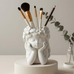 Vaso minimalista Serenity Girl – Vaso per fiori estetico, porta pennelli per il trucco, porta matite estetico,