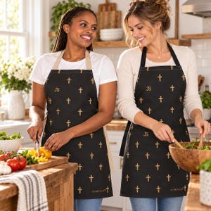 Gold Cross Pattern Apron | Religious Crosses, Monogram JS Accent
