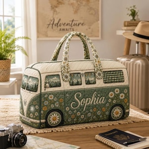 Gepersonaliseerde kampeerreistas, reistas op maat, vintage weekendtas voor campers, boho bloemen overnachtingstas, avontuurlijk cadeau voor haar