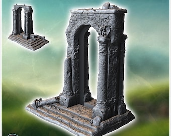 Ancient stone archway with detailed sculptures and worn stone textures (4) - 3D Printable STL Wargaming Terrain for 15mm, 1/72, 28mm & 1/35
