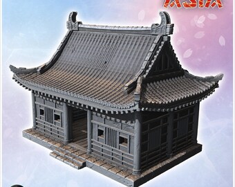 Single-story traditional Japanese house with ornate tiled roof and wooden structural elements (9)