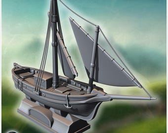 Wooden sailboat with double mast (with base) 4 - STL 3D Printing Traditional Medieval Historical Village Age Ancient