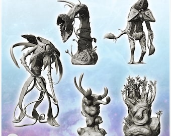 Set of alien carnivorous plants (4) - 3D Printable STL Wargaming Terrain for 15mm, 1/72, 28mm & 1/35