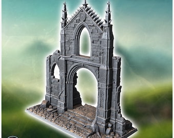 Ancient gothic arch with detailed carvings and two spiky architectural elements (15) - STL 3D Printing Traditional Medieval Historical Villa