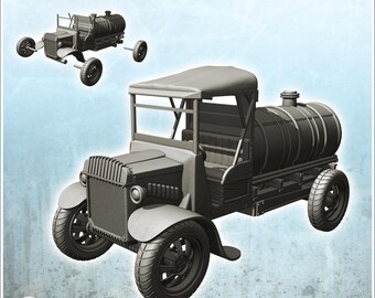 Retro car with four wheels and storage tanks in the back (12) - STL 3D Printing Modern Conflicts 20th 21st Century
