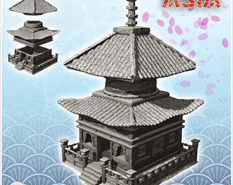 Eastern pagoda with access staircase, curved double roof and spike at the top (5)