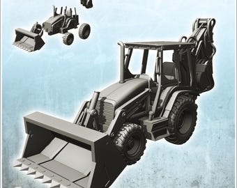 Modern Caterpillar 420D CAT420D backhoe loader with rear and front bucket (10) - STL 3D Printing Modern Conflicts 20th 21st Century