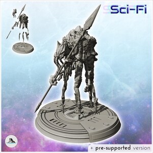 Groot buitenaards wezen met speer (2) - STL 3D-printen Sciencefiction Toekomst Ruimte