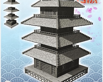 Large four-storey oriental pagoda with carved wooden platform (7)