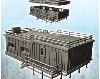 Modern industrial prefab house with staircase and ventilation system (35) - 3D Printable STL Wargaming Terrain for 15mm, 1/72, 28mm & 1/35