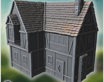 Medieval house with chimney 9 - 3D Printable STL Wargaming Terrain for 15mm, 1/72, 28mm & 1/35