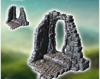 Ancient stone archway with detailed carvings and weathered steps (3) - 3D Printable STL Wargaming Terrain for 15mm, 1/72, 28mm & 1/35