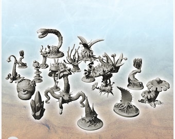 Set of nineteen alien plants (2) - 3D Printable STL Wargaming Terrain for 15mm, 1/72, 28mm & 1/35