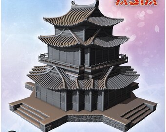 Octagonal two-stories pagoda 17 - 3D Printable STL Wargaming Terrain for 15mm, 1/72, 28mm & 1/35