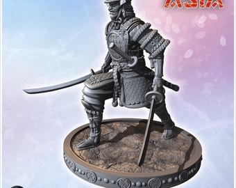 Dual-wielding samurai warrior in combat stance with two katanas (6)