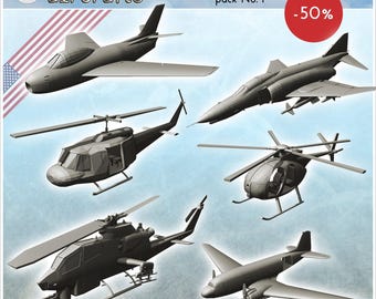 Cold Era US military aircrafts pack No. 1 - STL 3D Printing Modern Warfare Contemporary Armies Bolt Flames