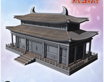 Asian house with two-story roof 19 - 3D Printable STL Wargaming Terrain for 15mm, 1/72, 28mm & 1/35