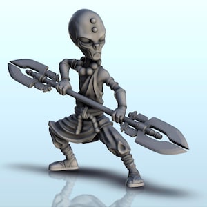 Alien master with double sword and face badges (14) (+ pre-supported version & rounded base) - STL 3D Printing Science Fiction Future Space