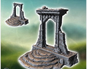 Ruined gothic structure with remnants of arches and detailed, eroded stone textures (2) - STL 3D Printing Traditional Medieval Historical Vi