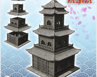 Oriental pagoda with multiple curved roofs and double terraces (4)