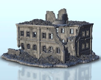 Ruined building with central tower 5 - STL 3D Printing Modern Conflicts 20th 21st Century