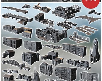 Battle of Berlin sceneries pack No. 1 - STL 3D Printing World War II Historical Action Flames