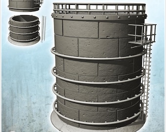 Chemical or industrial oil storage tank with access ladder (31) - 3D Printable STL Wargaming Terrain for 15mm, 1/72, 28mm & 1/35