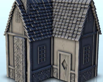 Medieval house with chimney 8 - 3D Printable STL Wargaming Terrain for 15mm, 1/72, 28mm & 1/35