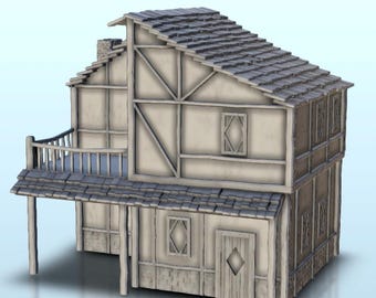 Medieval house with terrace and timbering 3 - STL 3D Printing Traditional Medieval Historical Village Age Ancient