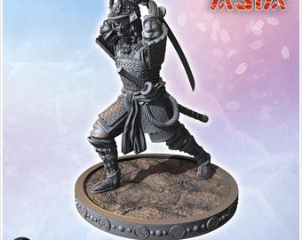 Samurai warrior in full armor with raised katana ready for a powerful strike (1)