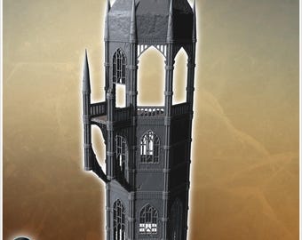 Tower-like structure with high gothic arches, spiked rooftop, and visible damage on walls and edges (19) - STL 3D Printing Science Fiction F