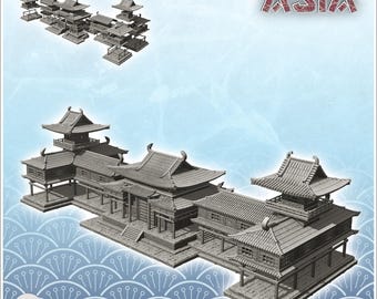 Large Asian palace with two wings (29) - 3D Printable STL Wargaming Terrain for 15mm, 1/72, 28mm & 1/35