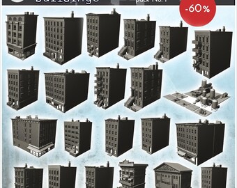 Modern urban downtown buildings pack No. 1 - STL 3D Printing Modern Conflicts 20th 21st Century