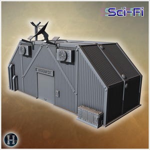 Futuristic command post with antenna and lamp post (24) - 3D Printable STL Wargaming Terrain for 15mm, 1/72, 28mm & 1/35