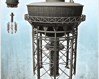 Industrial tower with tank at the top and metal structure (21) - 3D Printable STL Wargaming Terrain for 15mm, 1/72, 28mm & 1/35